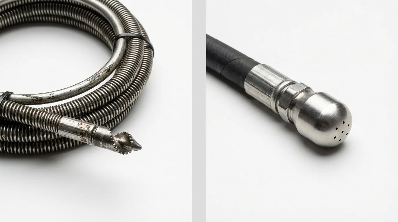 Drain snake cable and hydro jetting nozzle used for drain cleaning in Chittenango, NY