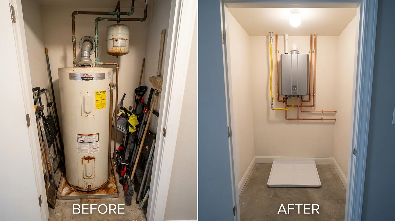 Tank water heater versus wall-mounted tankless unit comparison for Chittenango, NY homeowners