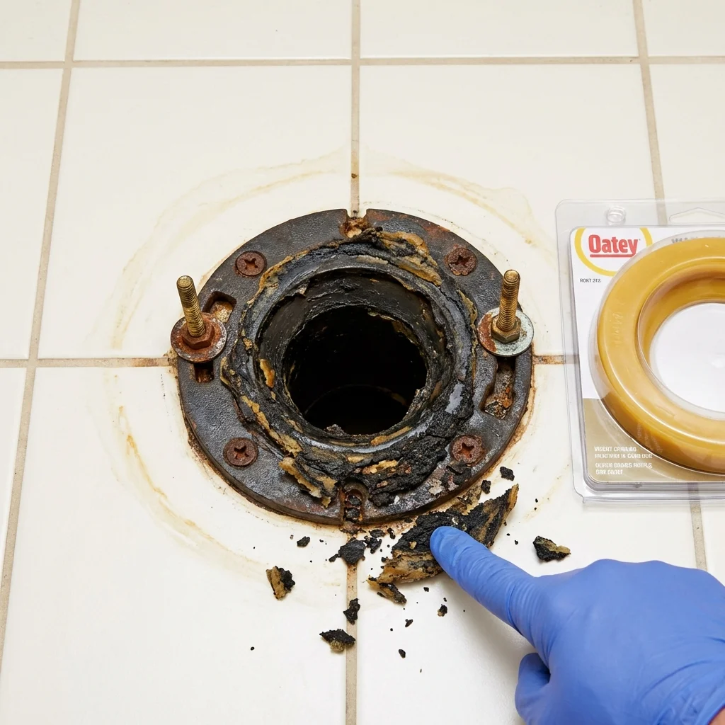 Failed wax ring showing water seepage at the base of a toilet in a Chittenango, NY home