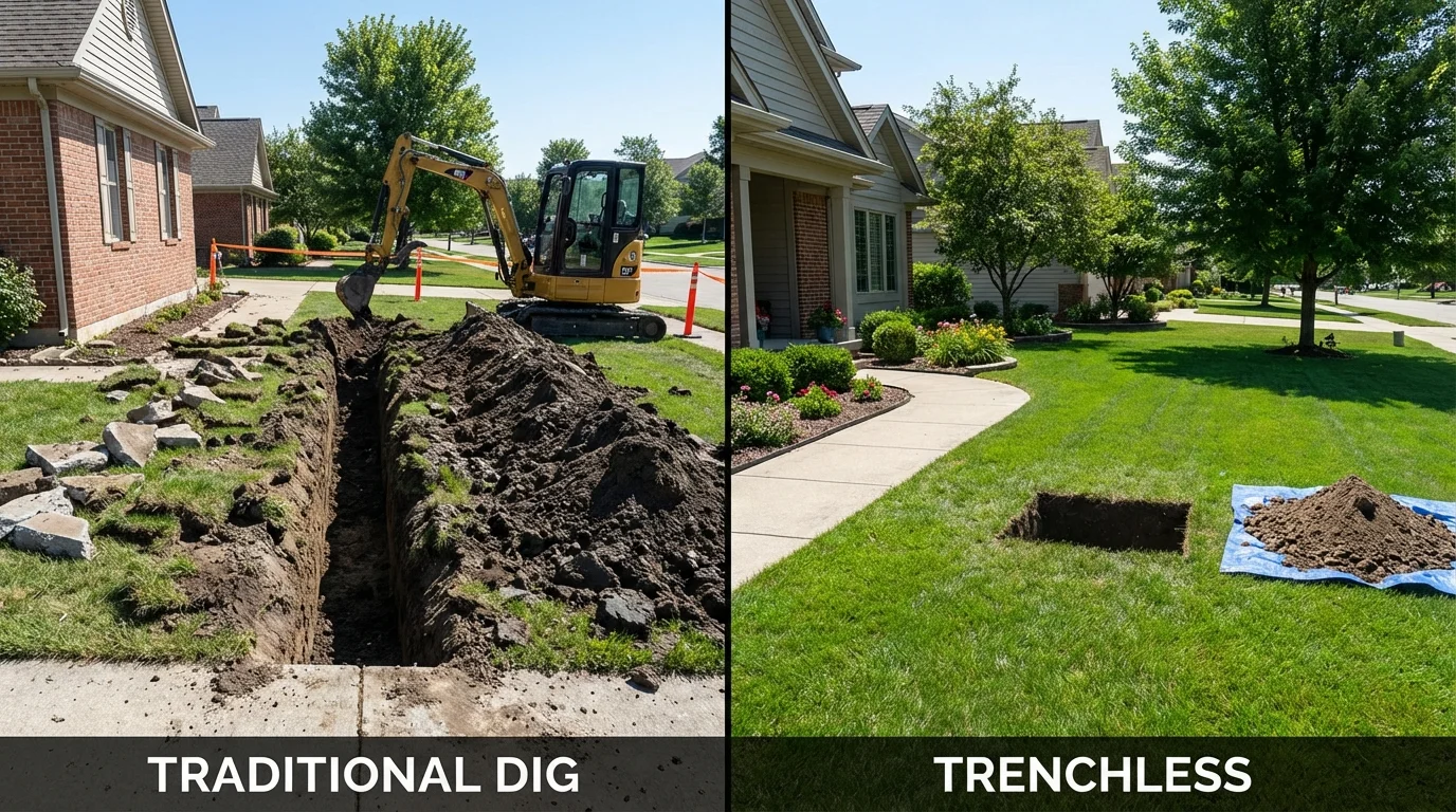 Trenchless sewer repair with minimal yard damage versus traditional excavation in Chittenango, NY